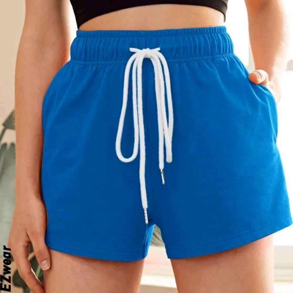 Blue Highwaisted Drawstring Shorts - Picture 1 of 7